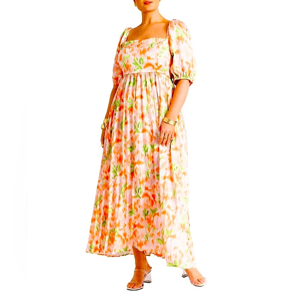 Eloquii Floral Puff Sleeve Maxi Dress Size 18